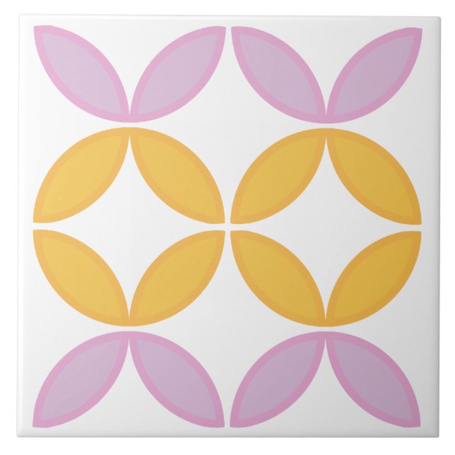 Pink and gold circle or flower petals splashback ceramic tile (Front)