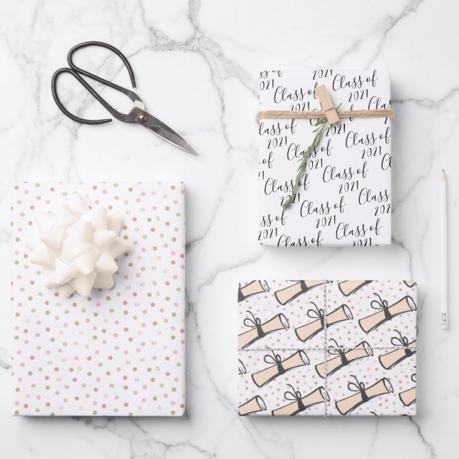 Pink and Gold Class of Graduation Wrapping Paper Sheets (Front)