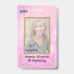 Pink and Gold Company Logo Convention Employee Badge