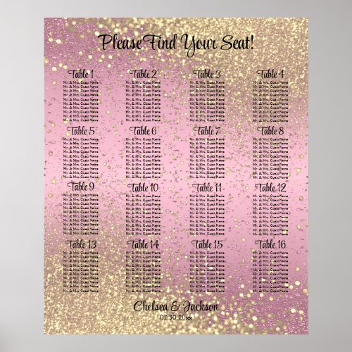 Pink and Gold Confetti _ 16 Seating Chart