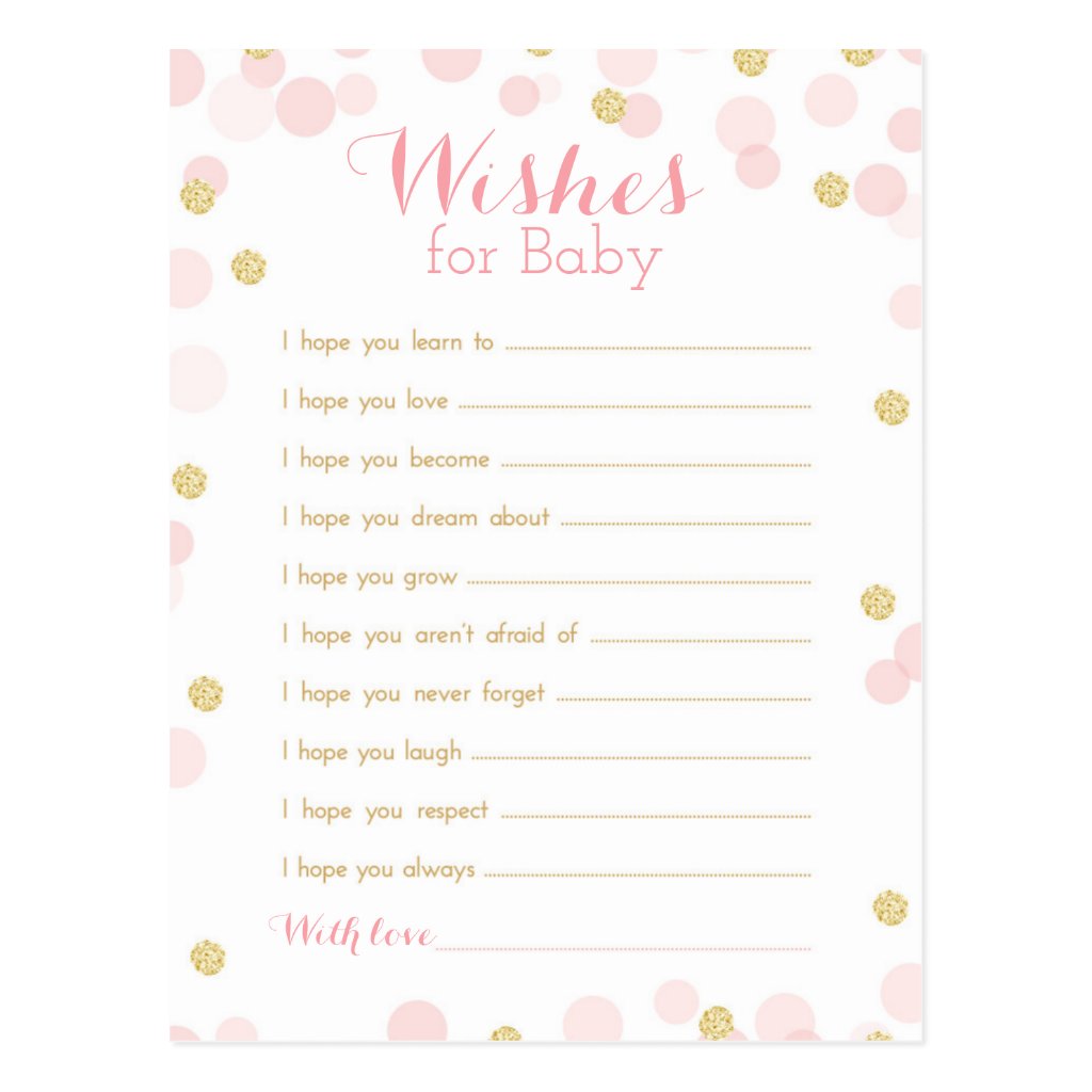 Pink and Gold Confetti Baby Shower Wishes Postcard