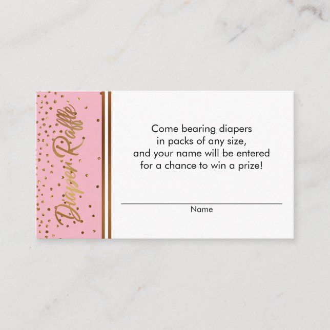 Pink and Gold Confetti Diaper Raffle Ticket Cards (Front)