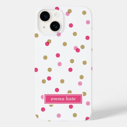 Pink and Gold Confetti Dots Monogram Case_Mate iPhone 14 Case