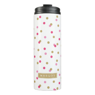 Pink and Gold Confetti Dots Monogram Thermal Tumbler