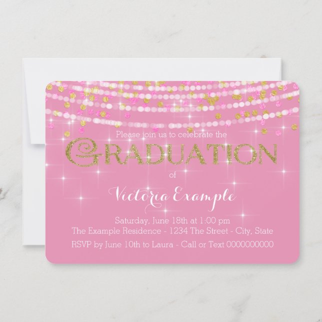 Pink and Gold Confetti Graduation Announcement (Back)