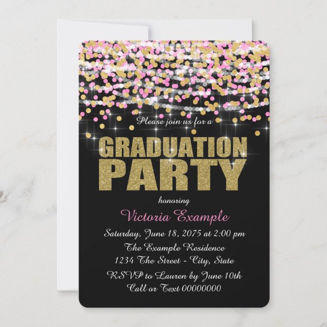 Pink and Gold Confetti Graduation Party Invitation (Front)