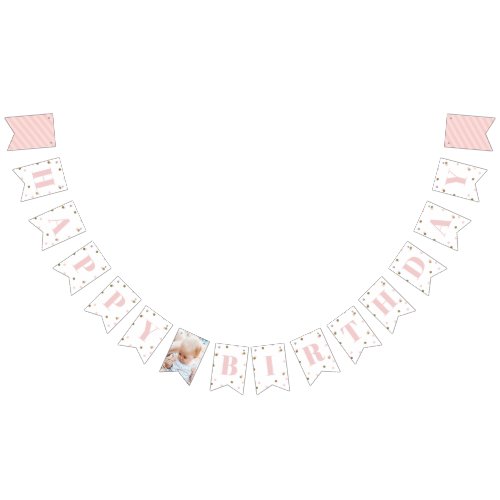 Pink and Gold Confetti Happy Birthday Bunting Flags