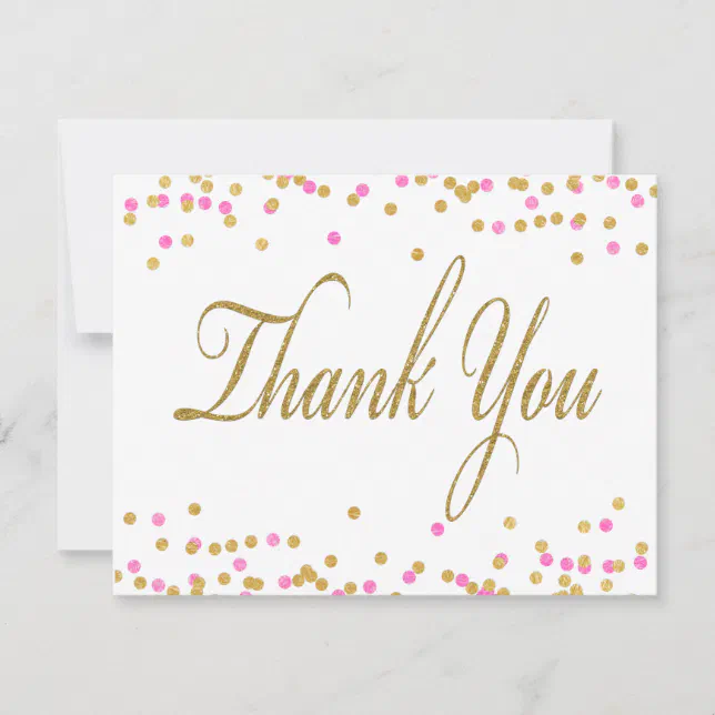 Pink and Gold Confetti Thank You Cards Zazzle