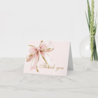 Pink and Gold Coquette Bow Sweet Sixteen Thank You Card