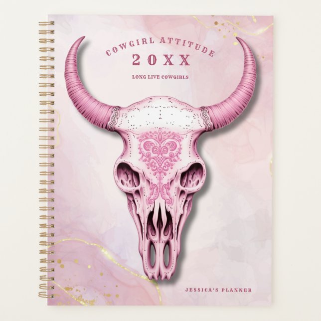 Pink and Gold Cow Skull Personal Planner (Front)
