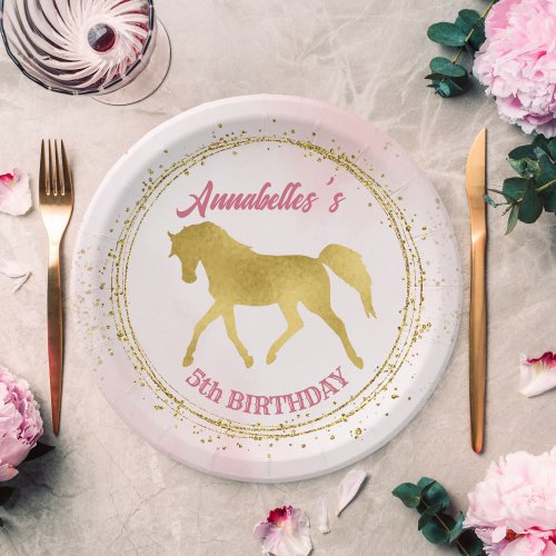 Pink and gold cowgirl horses birthday party  paper plates