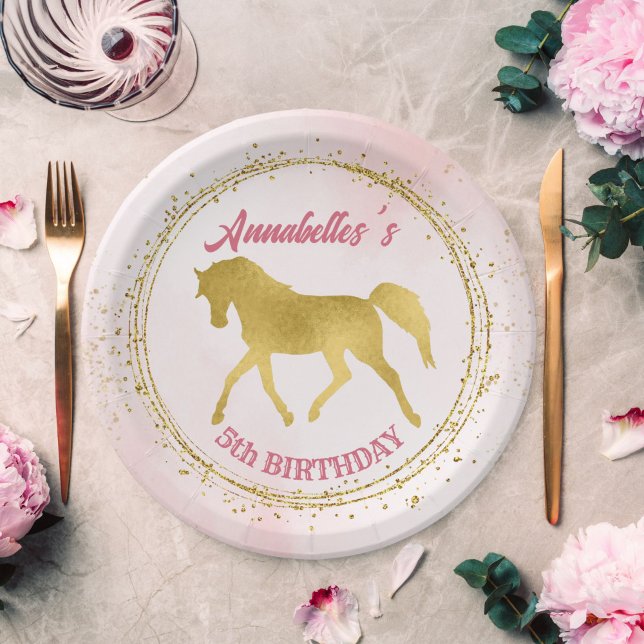 Pink and gold cowgirl horses birthday party  paper plates (Creator Uploaded)