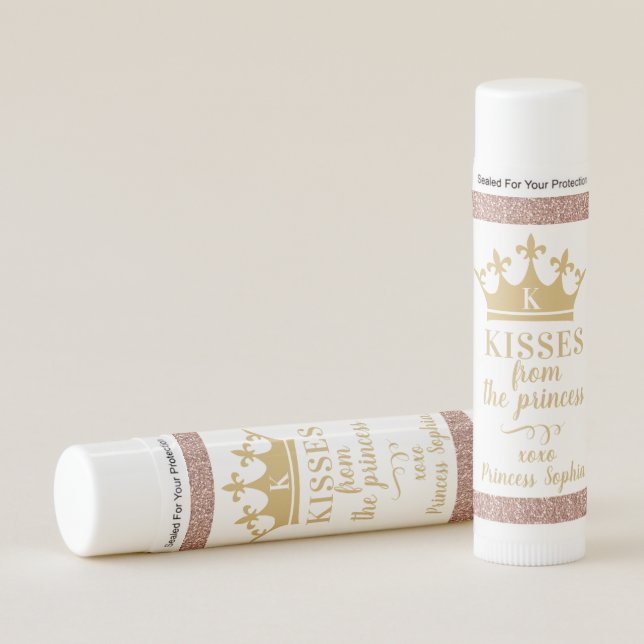 Pink and Gold Crown Kisses from the Princess Favor Lip Balm (Front)