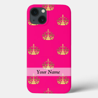 Pink and gold crown pattern iPhone 13 case