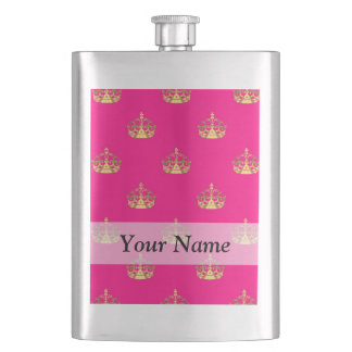 Pink and gold crown pattern flask