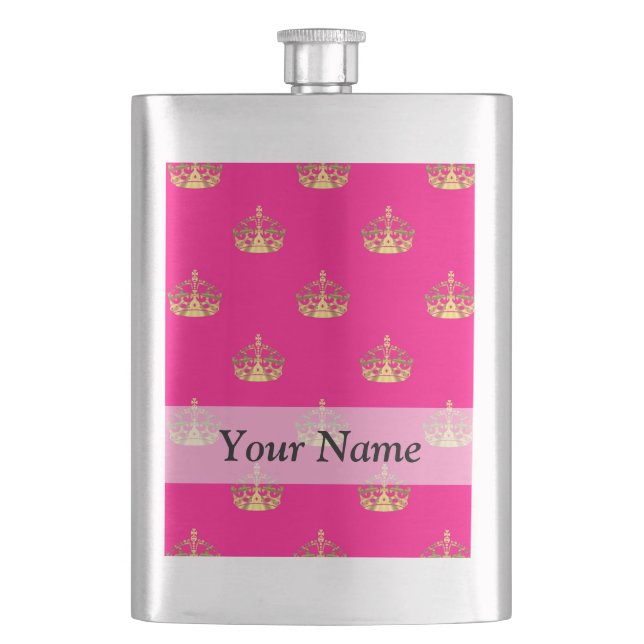 Pink and gold crown pattern flask (Front)