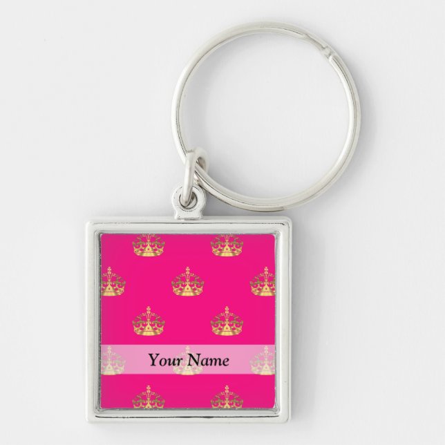 Pink and gold crown pattern keychain (Front)