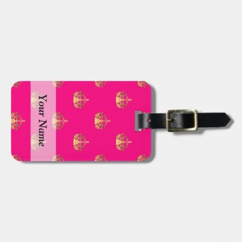 Pink And Gold Crown Pattern Luggage Tag by Patternzstore at Zazzle