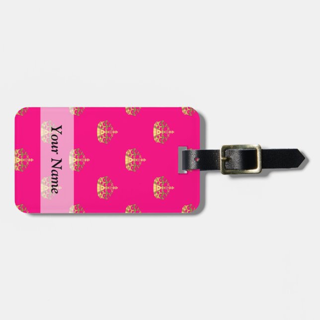 Pink and gold crown pattern luggage tag (Front Horizontal)