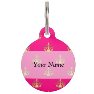Pink and gold crown pattern pet name tag