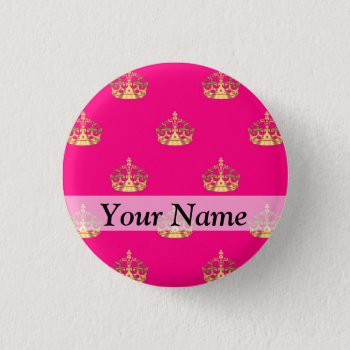 Pink And Gold Crown Pattern Pinback Button by Patternzstore at Zazzle