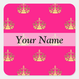 Pink and gold crown pattern square sticker