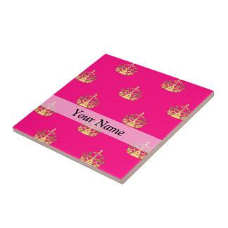 Pink and gold crown pattern tile