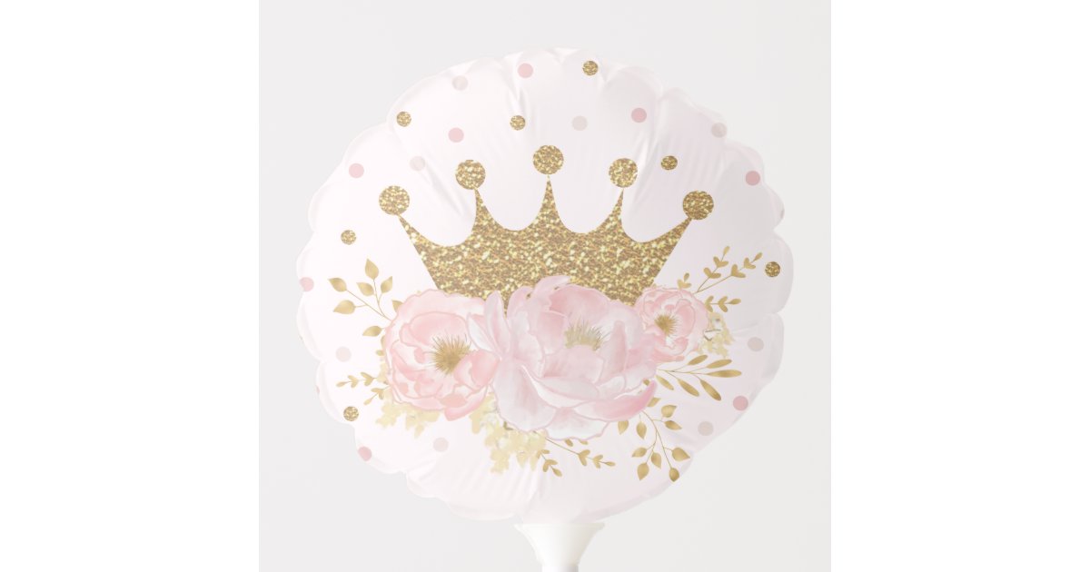 Pink and Gold Crown Princess Birthday Party Balloon