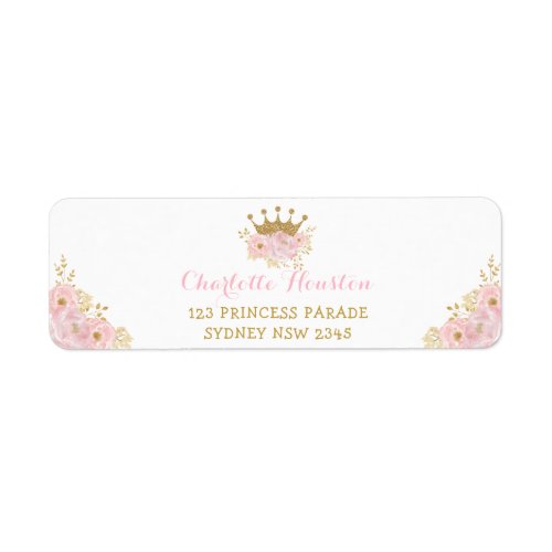 Pink and Gold Crown Princess Blush Floral Label