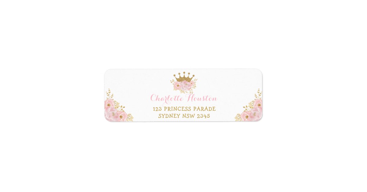 Pink and Gold Crown Princess Blush Floral Label | Zazzle
