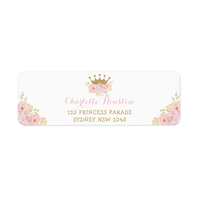 Pink and Gold Crown Princess Blush Floral Label (Front)