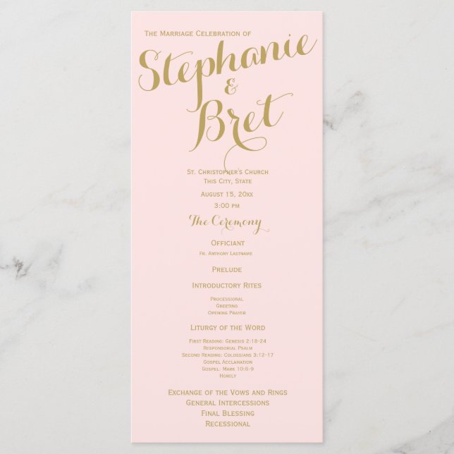 Pink and Gold Custom Wedding Program (Front)