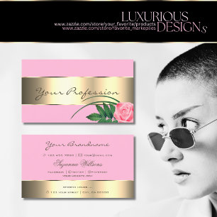 Pink and Gold Decor Cute Rose Flower Modern Floral Business Card