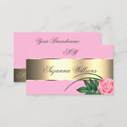 Pink and Gold Decor Cute Rose Flower with Initials Business Card