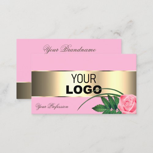 Pink and Gold Decor Cute Rose Flower with Logo Business Card