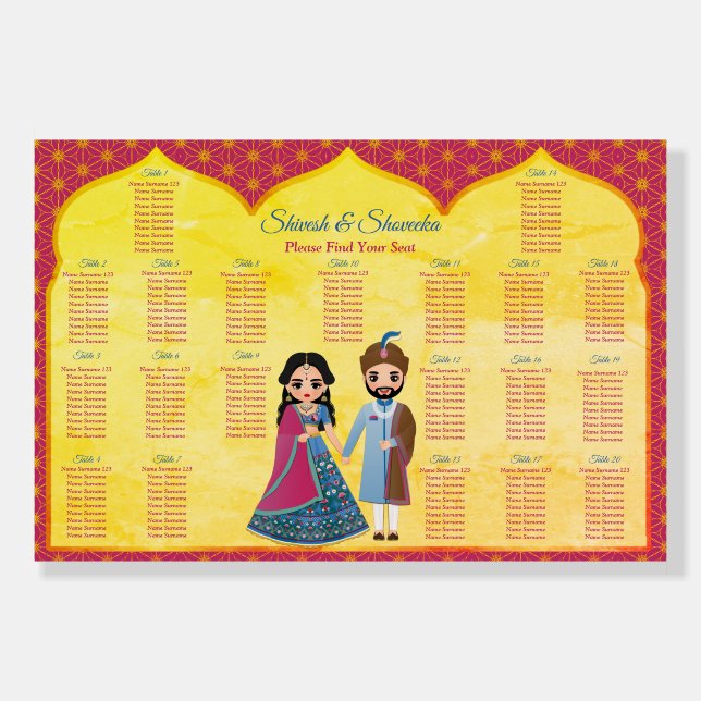 Pink and gold design border indian wedding foam board (Front)