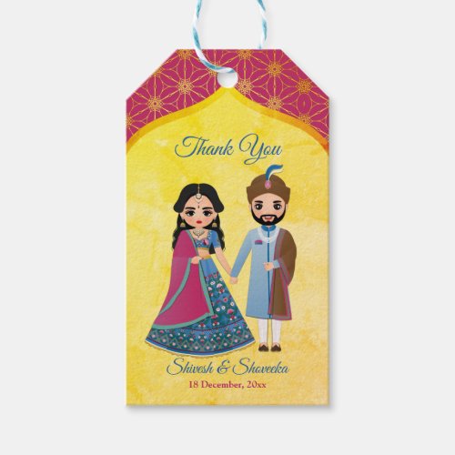Pink and gold design border Indian wedding  Gift Tags