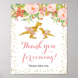 Pink and Gold Dino Thank you for coming Favor Sign