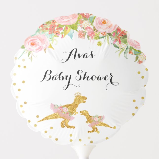 Pink and Gold Dino Watercolor Balloons (Front)