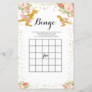 Pink and Gold Dino Watercolor Bingo Game