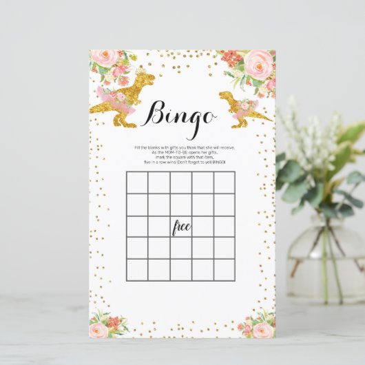 Pink and Gold Dino Watercolor Bingo Game (Standing Front)