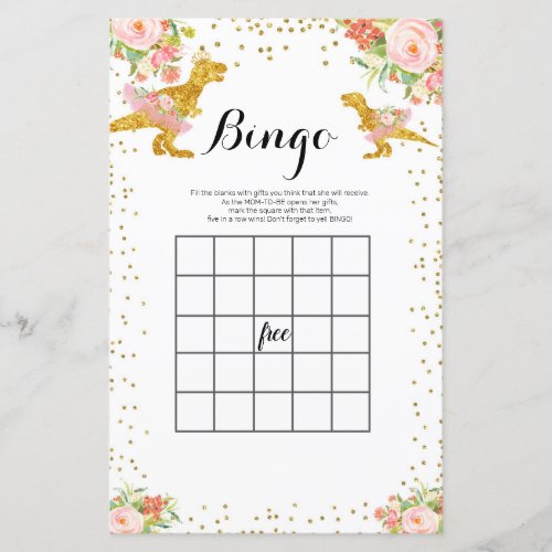Pink and Gold Dino Watercolor Bingo Game