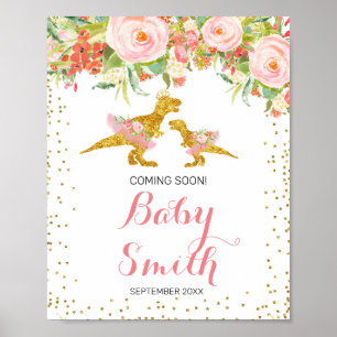 Pink and Gold Dino Watercolor coming soon Sign
