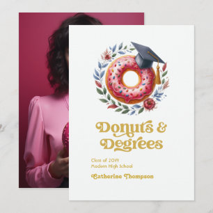 Pink and Gold Donuts and Degrees Graduation Photo Announcement