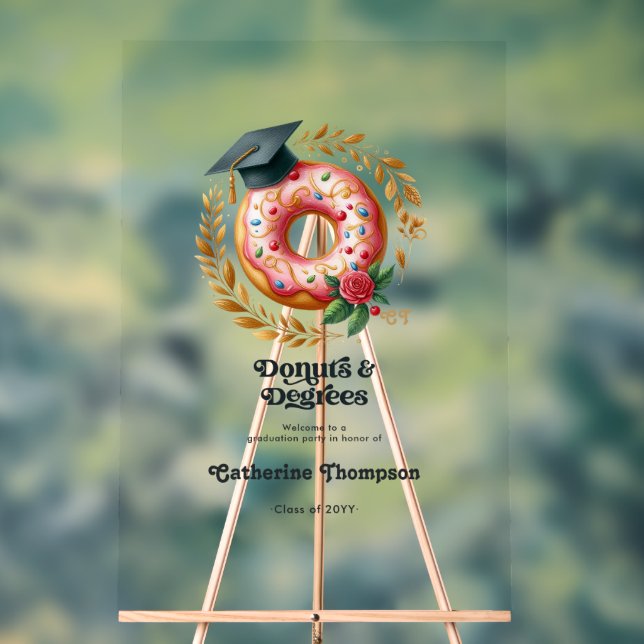 Pink and Gold Donuts & Degrees Graduation Welcome Acrylic Sign (Neutral)