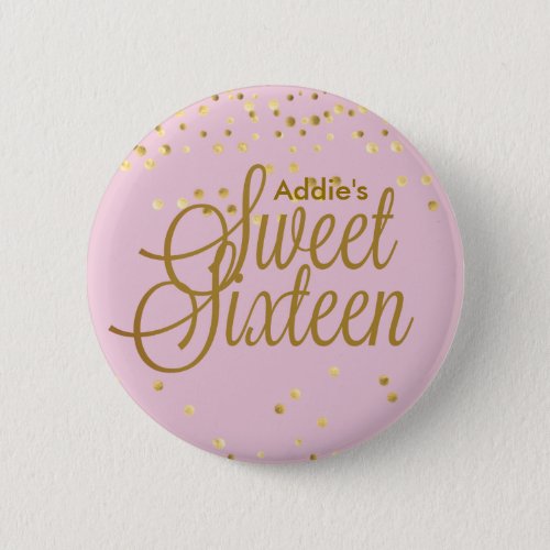 Pink and Gold Dot Sweet Sixteen Button
