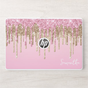 Pink and Gold Dripping Glitter Glam Name HP Laptop Skin