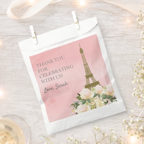 Pink and Gold Eiffel Tower Thank You  Favor Bag