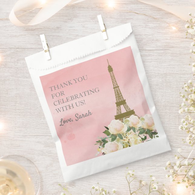 Pink and Gold Eiffel Tower Thank You  Favor Bag (Clipped)