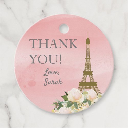 Pink and Gold Eiffel Tower Thank You Favor Tags